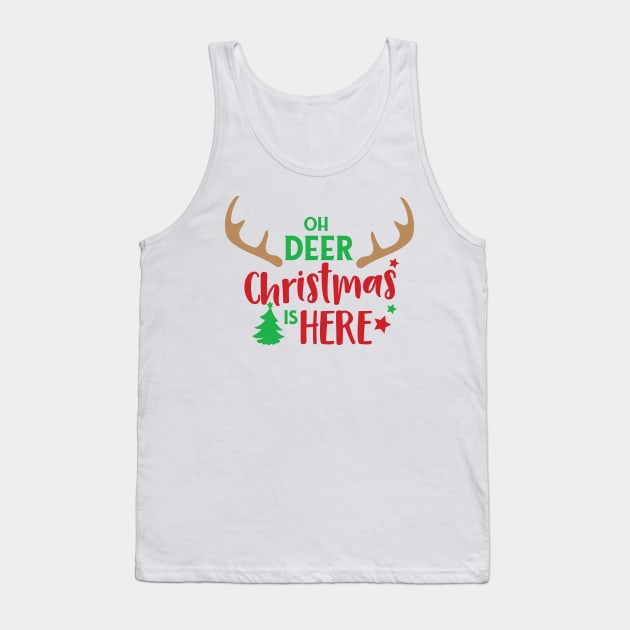 Oh Deer Christmas Is Here, Christmas Tree, Antlers Tank Top by Jelena Dunčević